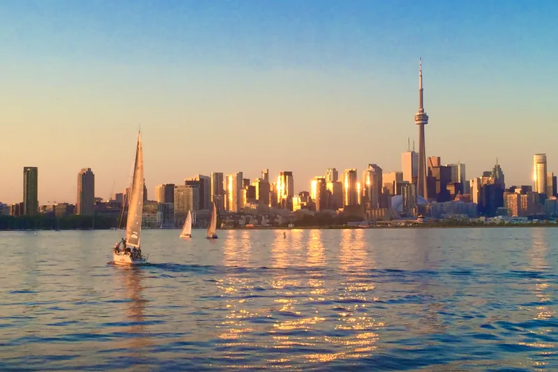Toronto's skyline and the CN Tower at golden hour
