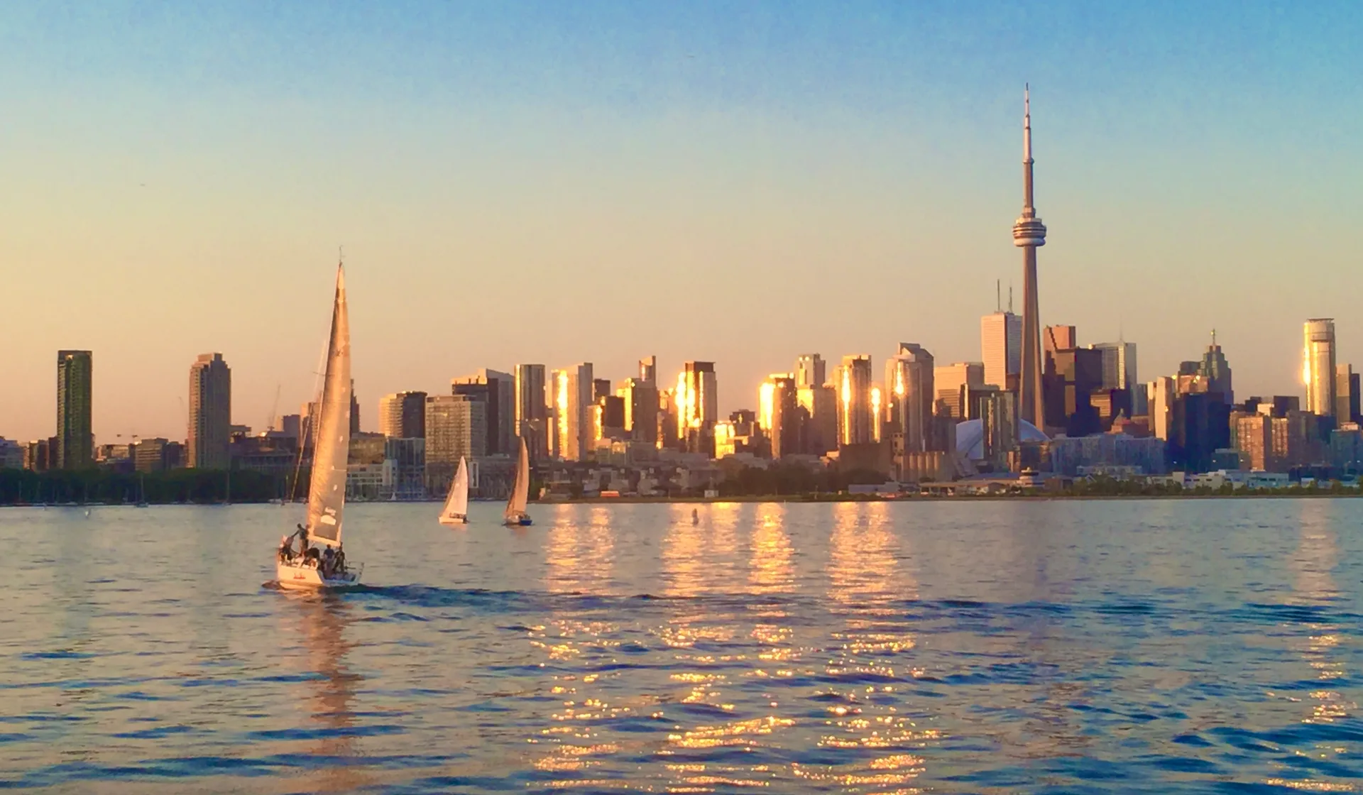 Toronto's skyline and the CN Tower at golden hour